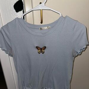 Heart & Hips Light Blue Top with Butterfly Embroidery